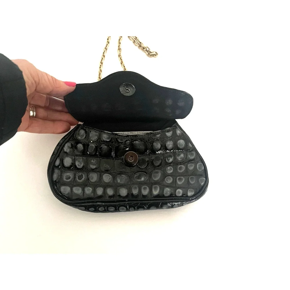 GLEN MILLER FOR ANN TURK EVENING HANDBAG BLACK EMBOSSED LEATHER, EC